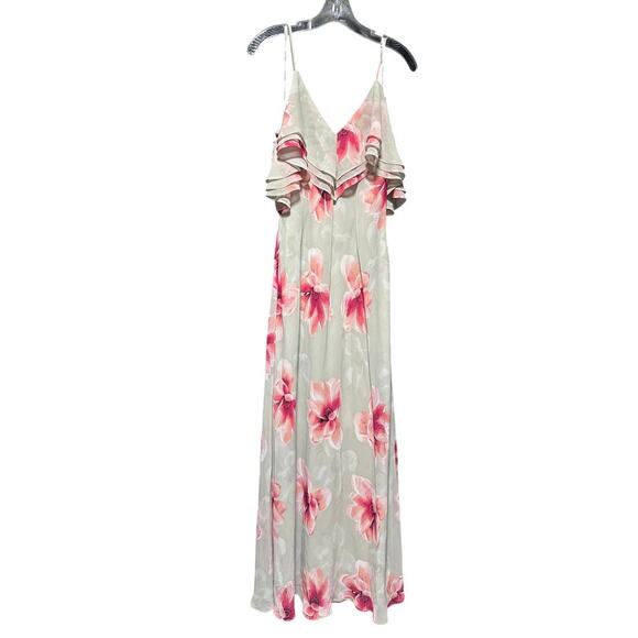 Women’s Calvin Klein Gray Pink Floral Cold Shoulder Maxi Dress Size 10 - Picture 3 of 6